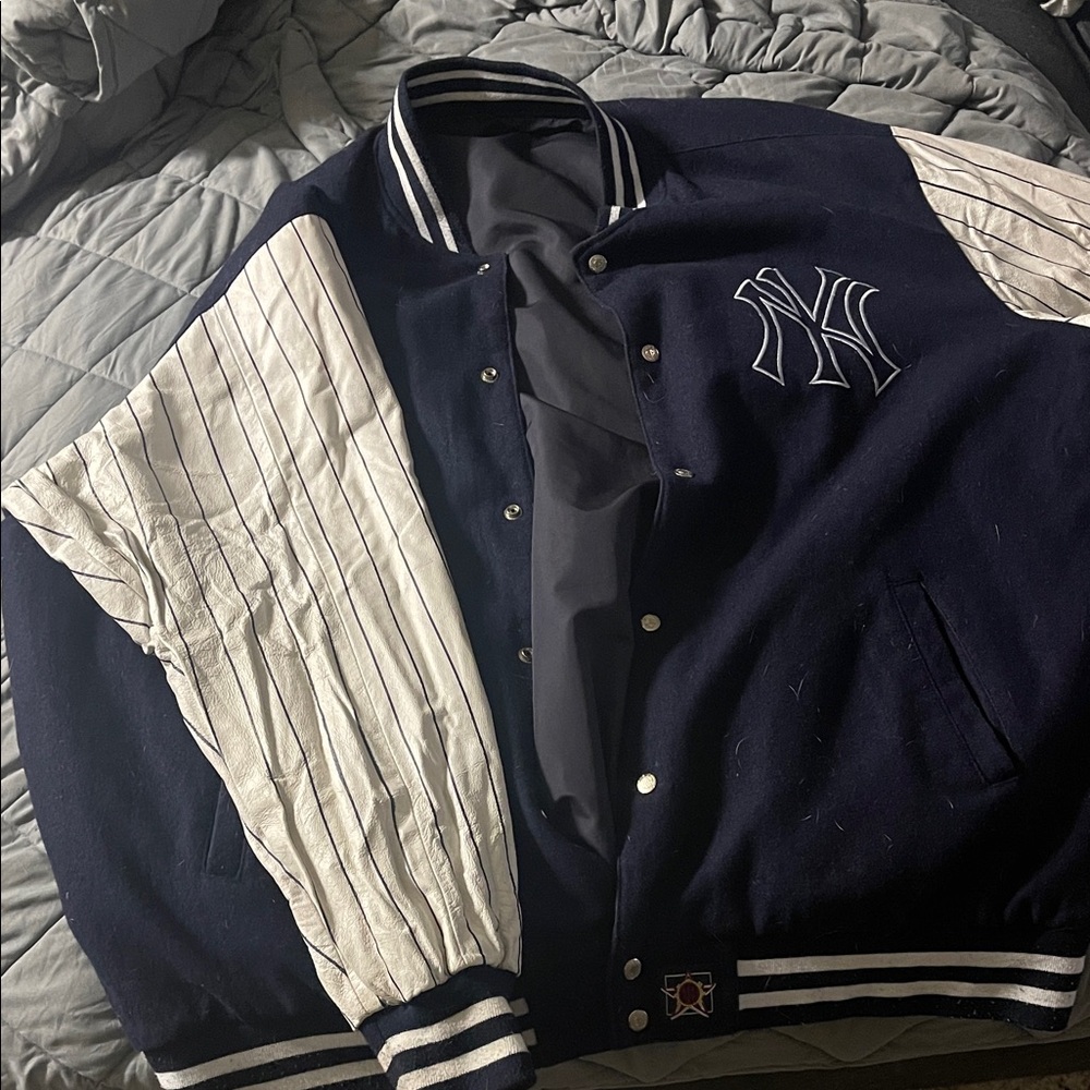 Men's Navy and White Varsity Jacket